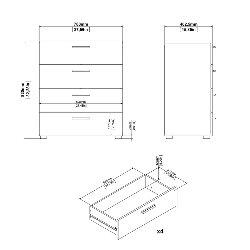 Suntia Kommode med 4 skuffer 70x40x82 cm - Oppbevaring - Oppbevaringsmøbler - Kommode - Entrekommode