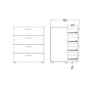 Suntia Kommode med 4 skuffer 70x40x82 cm - Oppbevaring - Oppbevaringsmøbler - Kommode - Entrekommode