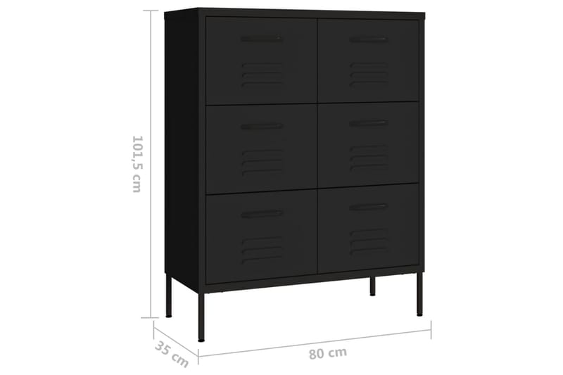 Kommode svart 80x35x101,5 cm stål - Svart - Gangoppbevaring - Entrekommode - Kommode