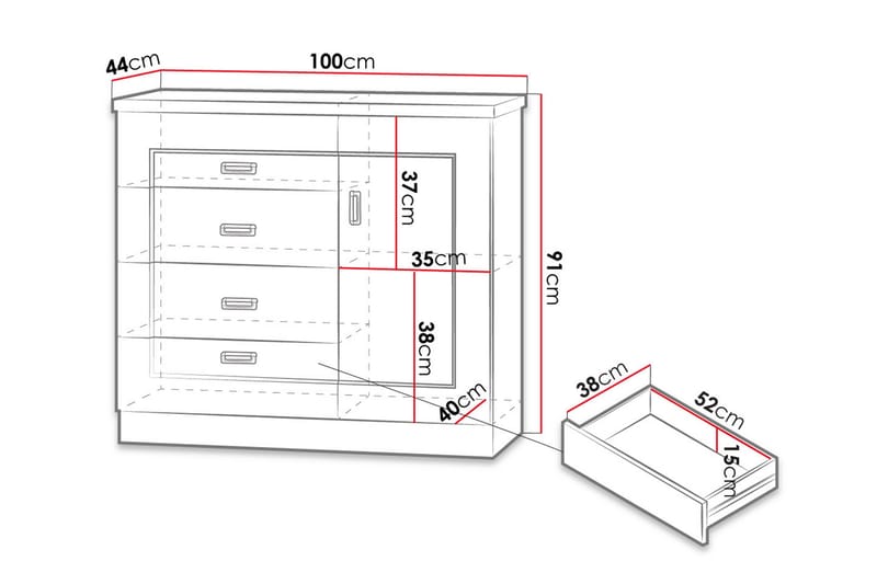Tadeusz Kommode 100x44x90 cm - Oppbevaring - Oppbevaringsmøbler - Kommode - Entrekommode