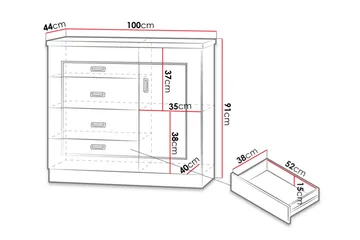 Tadeusz Kommode 100x44x90 cm - Oppbevaring - Oppbevaringsmøbler - Kommode - Entrekommode