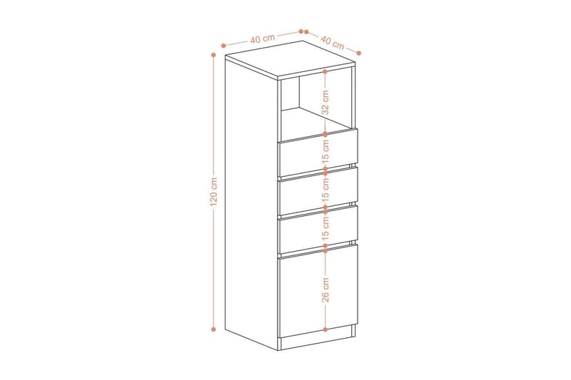 Tyven Kommode 40 cm - Rødfarget tre - Oppbevaring - Oppbevaringsmøbler - Kommode - Entrekommode
