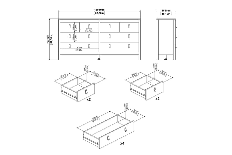Vallvidera Nattbord 159 cm - Svart - Oppbevaring - Oppbevaringsmøbler - Kommode - Entrekommode
