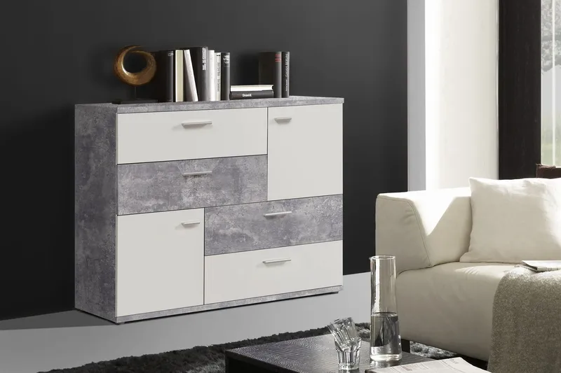 Waunifor Kommode 125 cm - Hvit/Grå - Oppbevaring - Oppbevaringsmøbler - Kommode