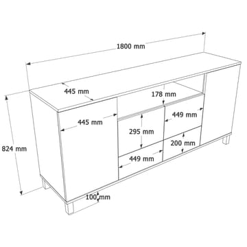 Konsollbord Hanah Home Mood (180 x 82,4 x 44,5 cm) Sand Oak - Sand eik - Oppbevaring - Oppbevaringsmøbler - Sideboard & skjenker