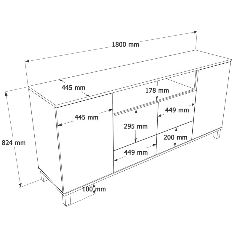 Konsollbord Hanah Home Mood (180 x 82,4 x 44,5 cm) Sand Oak - Sand eik - Oppbevaring - Oppbevaringsmøbler - Sideboard & skjenker
