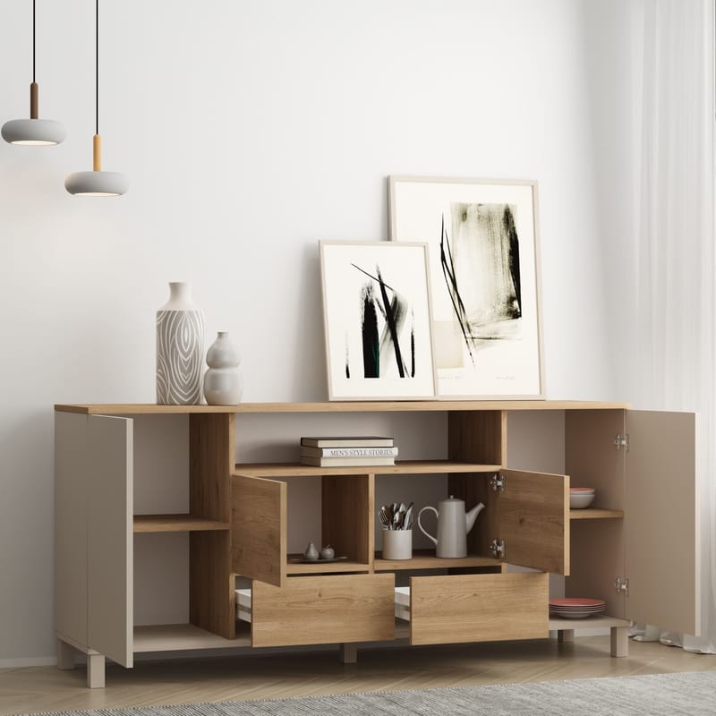 Konsollbord Hanah Home Mood (180 x 82,4 x 44,5 cm) Sand Oak - Sand eik - Oppbevaring - Oppbevaringsmøbler - Sideboard & skjenker