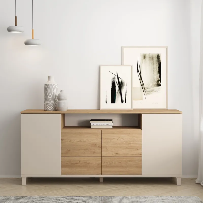 Konsollbord Hanah Home Mood (180 x 82,4 x 44,5 cm) Sand Oak - Sand eik - Oppbevaring - Oppbevaringsmøbler - Sideboard & skjenker
