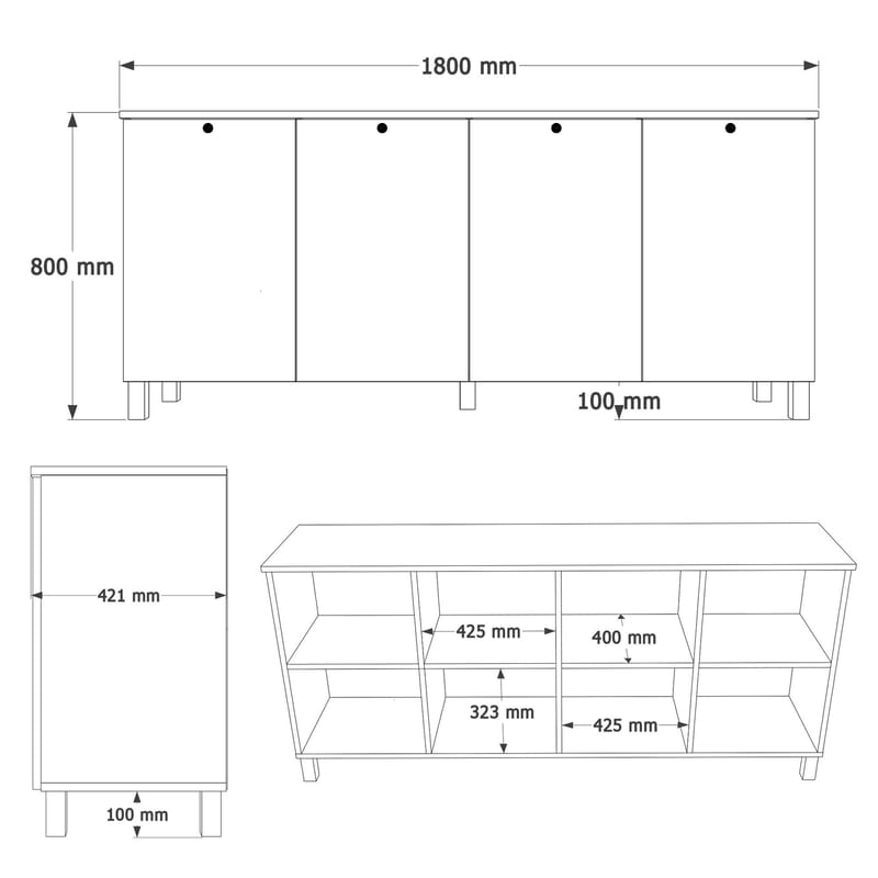 Konsollbord Hanah Home Nord (180 x 80 x 42,1 cm) White Oak - Hvit og eik - Oppbevaring - Oppbevaringsmøbler - Sideboard & skjenker