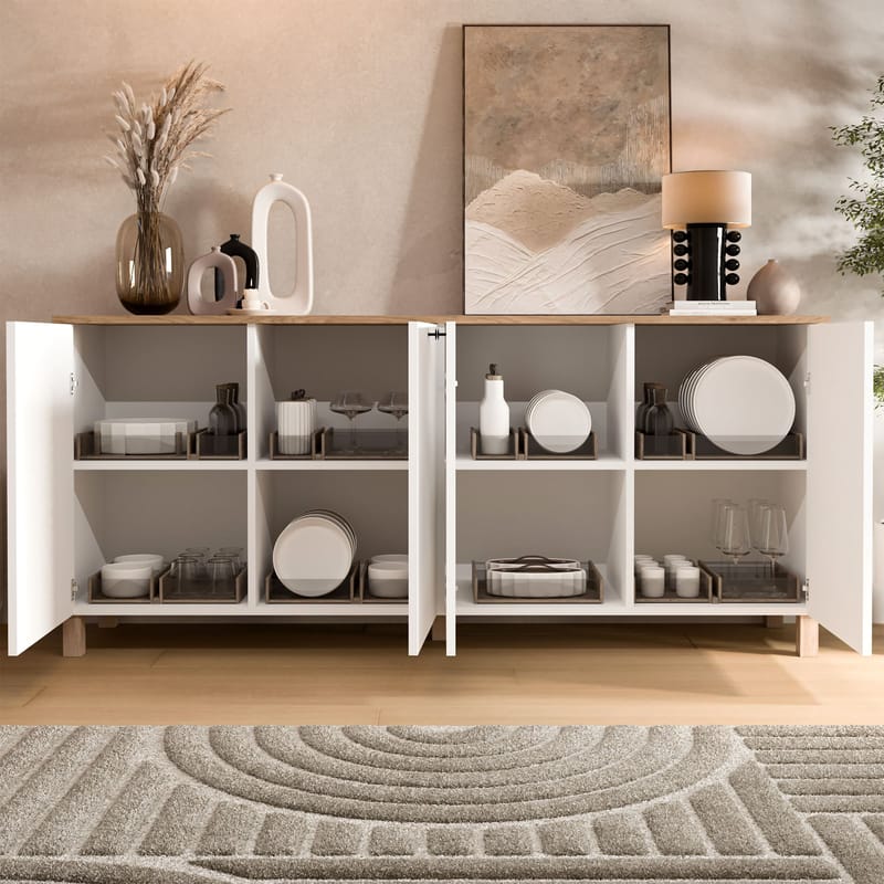 Konsollbord Hanah Home Nord (180 x 80 x 42,1 cm) White Oak - Hvit og eik - Oppbevaring - Oppbevaringsmøbler - Sideboard & skjenker