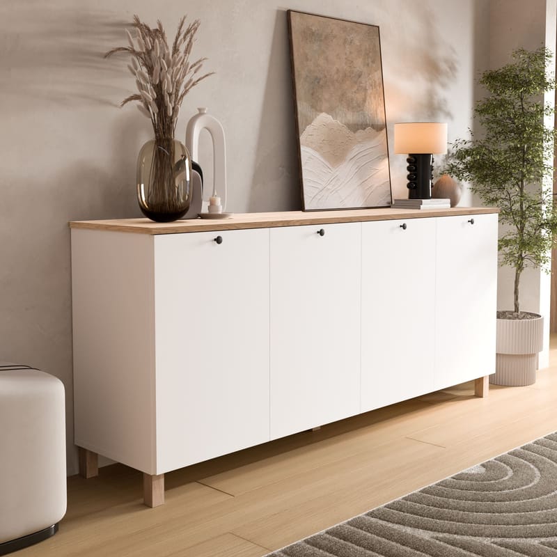 Konsollbord Hanah Home Nord (180 x 80 x 42,1 cm) White Oak - Hvit og eik - Oppbevaring - Oppbevaringsmøbler - Sideboard & skjenker