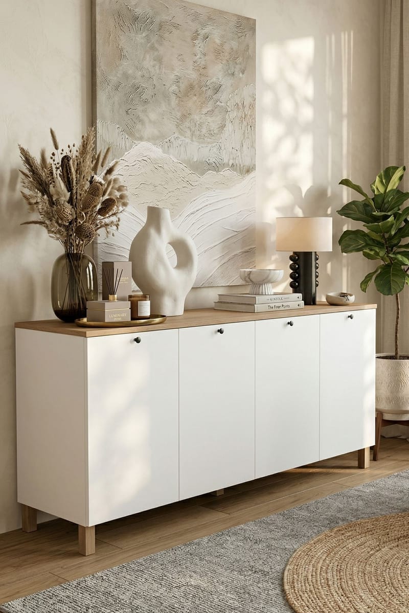 Konsollbord Hanah Home Nord (180 x 80 x 42,1 cm) White Oak - Hvit og eik - Oppbevaring - Oppbevaringsmøbler - Sideboard & skjenker