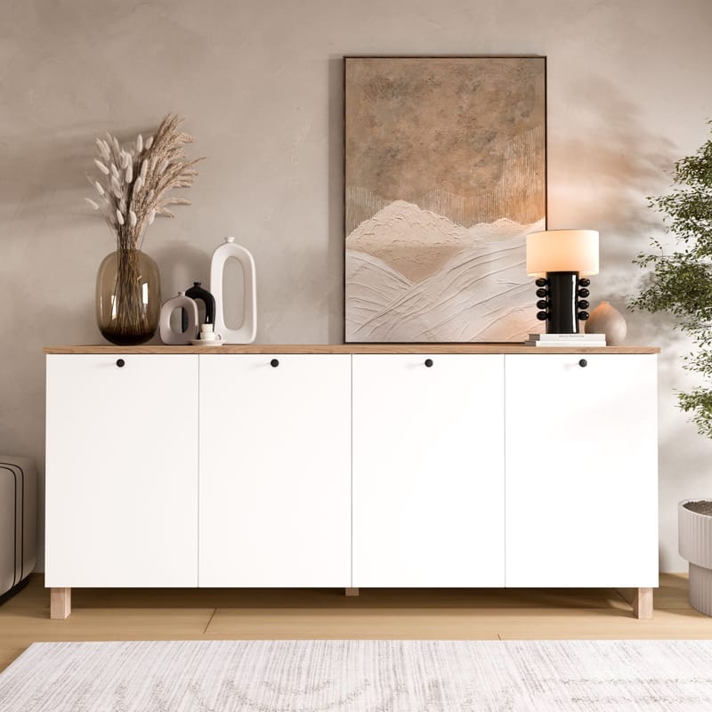 Konsollbord Hanah Home Nord (180 x 80 x 42,1 cm) White Oak - Hvit og eik - Oppbevaring - Oppbevaringsmøbler - Sideboard & skjenker