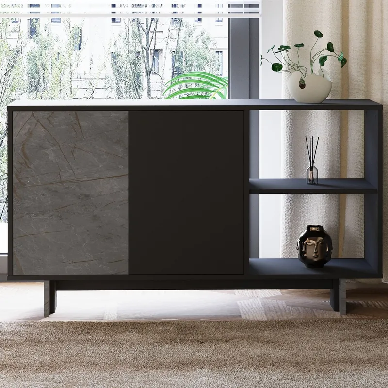 Konsollbord Homitis Ravello (140 x 80 x 35 cm) Marmor antrasitt - Oppbevaring - Oppbevaringsmøbler - Sideboard & skjenker