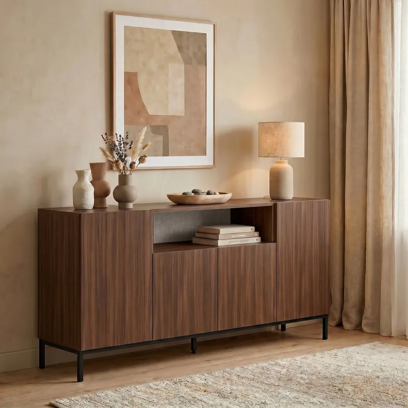 Konsollbord Nordure Rialto (160 x 80 x 40 cm) Milano Valnøtt Svart - Milano valnøtt og svart - Oppbevaring - Oppbevaringsmøbler - Sideboard & skjenker