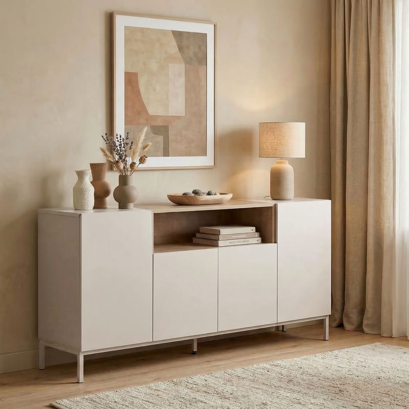 Konsollbord Nordure Rialto (160 x 80 x 40 cm) Sandstein Safir Eik - Sandstone og Sapphire Oak - Oppbevaring - Oppbevaringsmøbler - Sideboard & skjenker