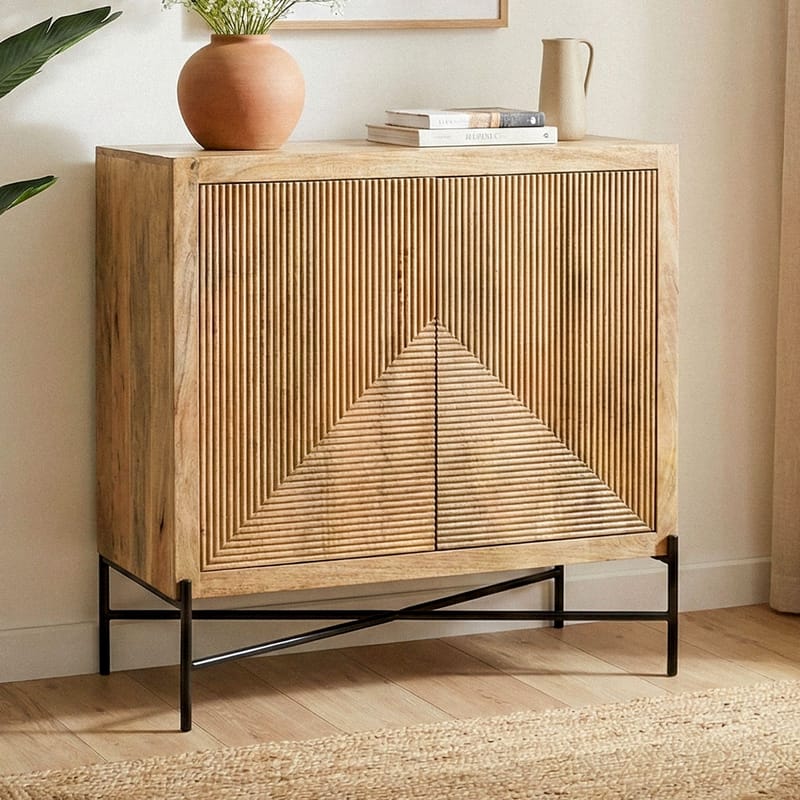 Livano skjenk 91 cm 3D-mønster industriell stil - varm lysebrun og svart - Oppbevaring - Oppbevaringsmøbler - Sideboard & skjenker