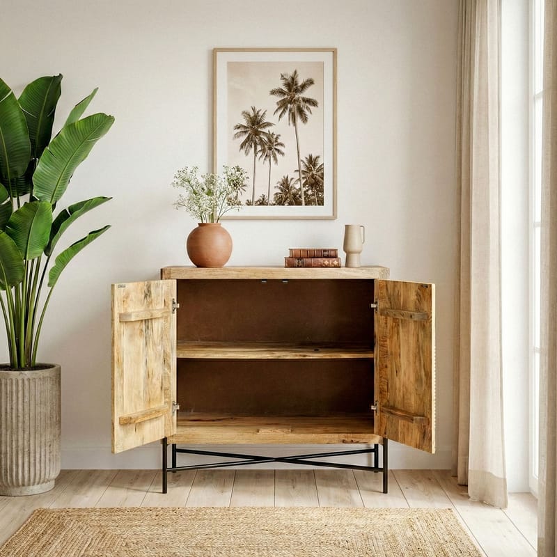 Livano skjenk 91 cm 3D-mønster industriell stil - varm lysebrun og svart - Oppbevaring - Oppbevaringsmøbler - Sideboard & skjenker