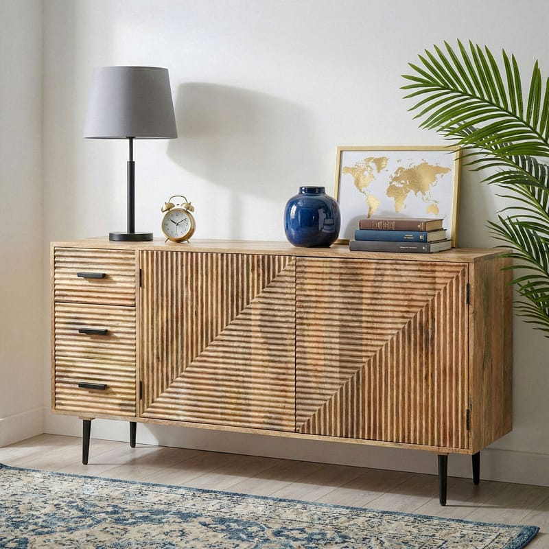 Livara skjenk 160 cm industriell stil - lys naturbrun og svart - Oppbevaring - Oppbevaringsmøbler - Sideboard & skjenker