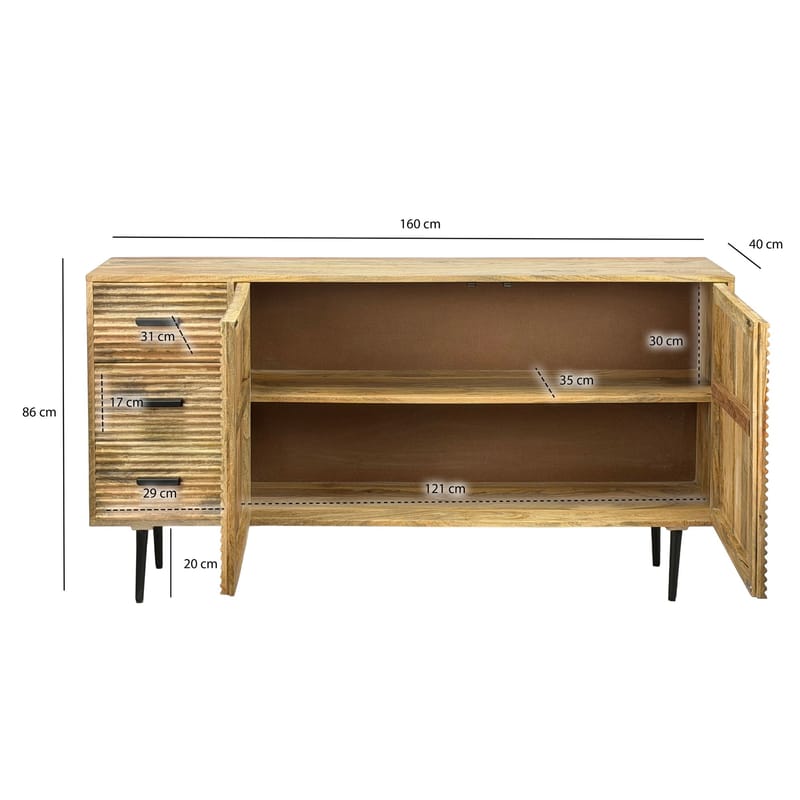 Livara skjenk 160 cm industriell stil - lys naturbrun og svart - Oppbevaring - Oppbevaringsmøbler - Sideboard & skjenker