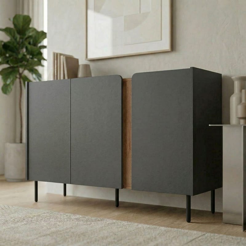 Lomar Konsoll 150x82,9x40,5 cm - Antrasitt/Naturlig eik Svart - Oppbevaring - Oppbevaringsmøbler - Sideboard & skjenker