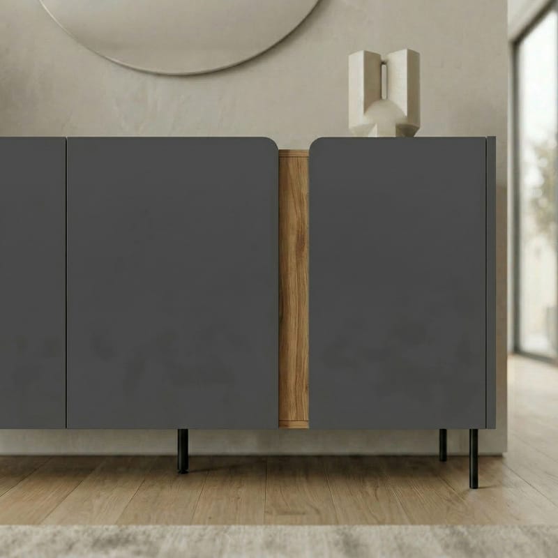 Lomar Konsoll 150x82,9x40,5 cm - Antrasitt/Naturlig eik Svart - Oppbevaring - Oppbevaringsmøbler - Sideboard & skjenker