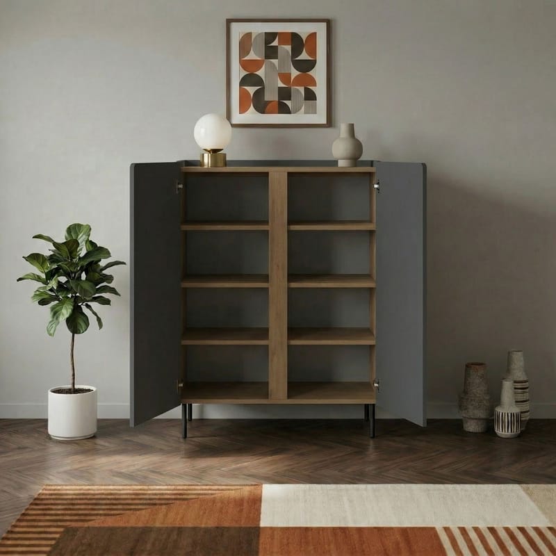 Lomar Skjenk 90x120,4x40,5 cm - Antrasitt/Naturlig eik/Svart - Oppbevaring - Oppbevaringsmøbler - Sideboard & skjenker