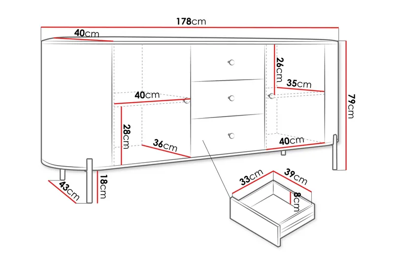 Maggio Skjenk 178x43 cm - Beige - Oppbevaring - Oppbevaringsmøbler - Sideboard & skjenker