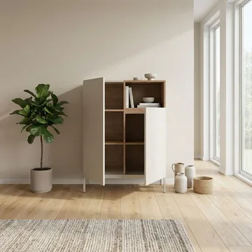 Morlen Skjenk 90x120x41,8 cm - Sandstein og naturlig eik - Oppbevaring - Oppbevaringsmøbler - Sideboard & skjenker