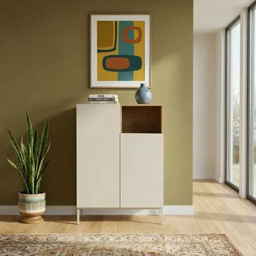 Morlen Skjenk 90x120x41,8 cm - Sandstein og naturlig eik - Oppbevaring - Oppbevaringsmøbler - Sideboard & skjenker