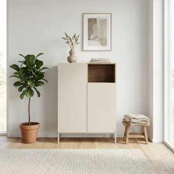 Morlen Skjenk 90x120x41,8 cm - Sandstein og naturlig eik - Oppbevaring - Oppbevaringsmøbler - Sideboard & skjenker