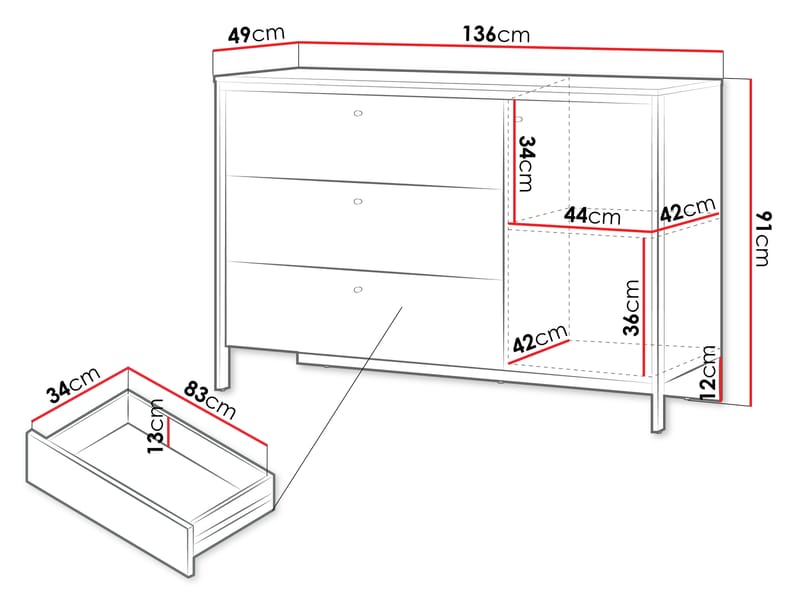 Navron Kommode 136 cm - Beige - Oppbevaring - Oppbevaringsmøbler - Kommode