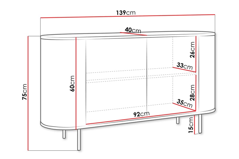 Pantego Skjenk 139x40 cm - Rosa - Oppbevaring - Oppbevaringsmøbler - Sideboard & skjenker