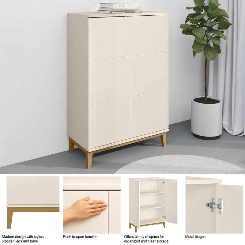 Pelle høyskap 80x121 cm - Kasjmir og eik - Oppbevaring - Oppbevaringsmøbler - Sideboard & skjenker
