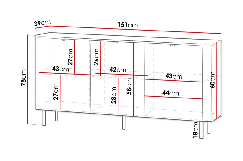 Pollena Skjenk 151x39 cm - Brun - Oppbevaring - Oppbevaringsmøbler - Sideboard & skjenker