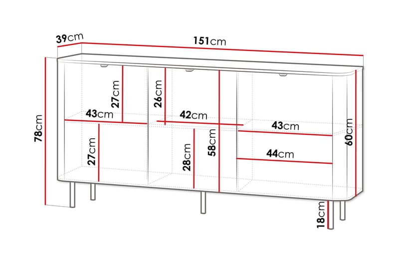 Pollena Skjenk 151x39 cm - Brun - Oppbevaring - Oppbevaringsmøbler - Sideboard & skjenker