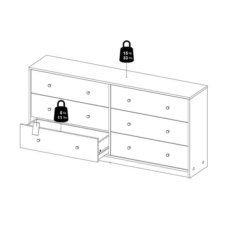 Renor Kommode dobbel kommode med 6 skuffer 143x30x68 cm - Oppbevaring - Oppbevaringsmøbler - Kommode