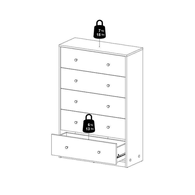 Renor Kommode med 5 skuffer Hvit 72x30x108 cm - Oppbevaring - Oppbevaringsmøbler - Kommode