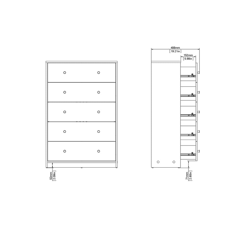 Renor Kommode med 5 skuffer Hvit 72x30x108 cm - Oppbevaring - Oppbevaringsmøbler - Kommode