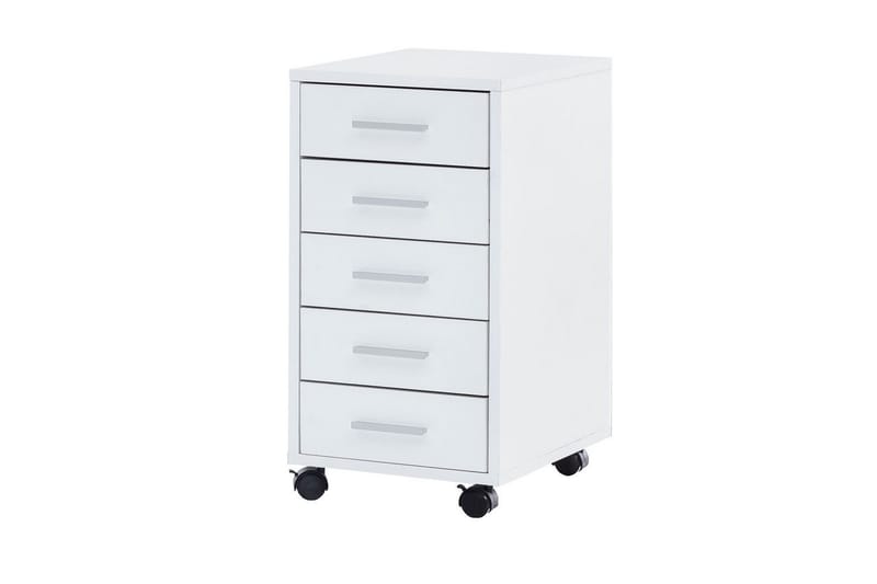 Rullecontainer Wohnling 5 skuffer med hjul, foliert sponplate, moderne stil Hvit - Hvit - Oppbevaring - Oppbevaringsmøbler - Kommode