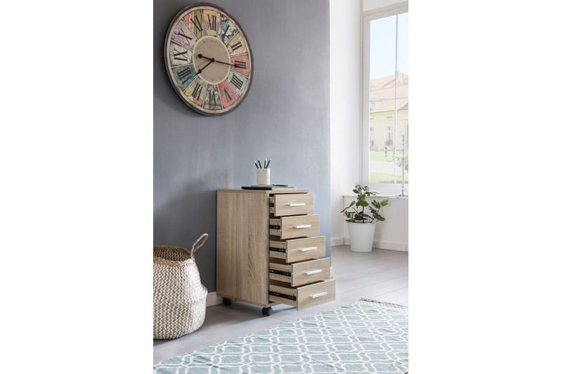 Rullecontainer Wohnling 5 skuffer med hjul, foliert sponplate, moderne stil Sonoma - Sonoma - Oppbevaring - Oppbevaringsmøbler - Kommode - Entrekommode