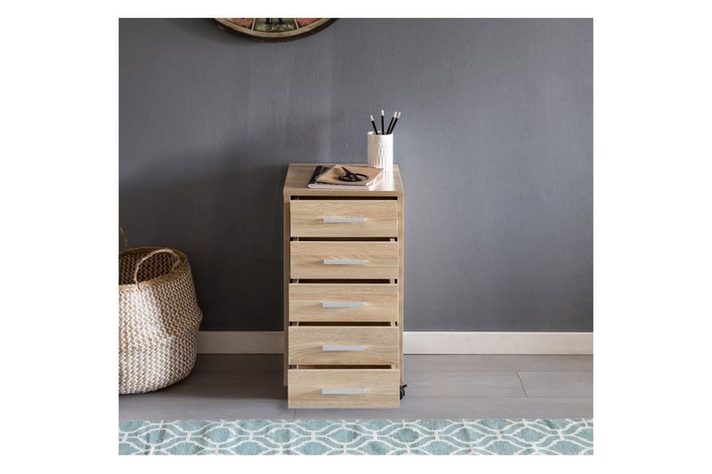 Rullecontainer Wohnling 5 skuffer med hjul, foliert sponplate, moderne stil Sonoma - Sonoma - Oppbevaring - Oppbevaringsmøbler - Kommode - Entrekommode