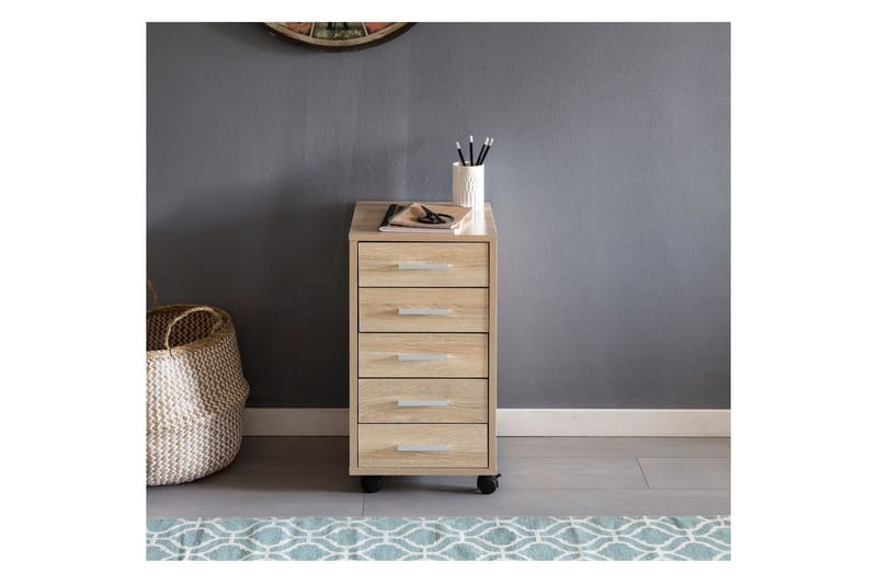 Rullecontainer Wohnling 5 skuffer med hjul, foliert sponplate, moderne stil Sonoma - Sonoma - Oppbevaring - Oppbevaringsmøbler - Kommode
