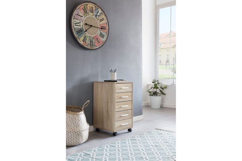 Rullecontainer Wohnling 5 skuffer med hjul, foliert sponplate, moderne stil Sonoma - Sonoma - Oppbevaring - Oppbevaringsmøbler - Kommode - Entrekommode