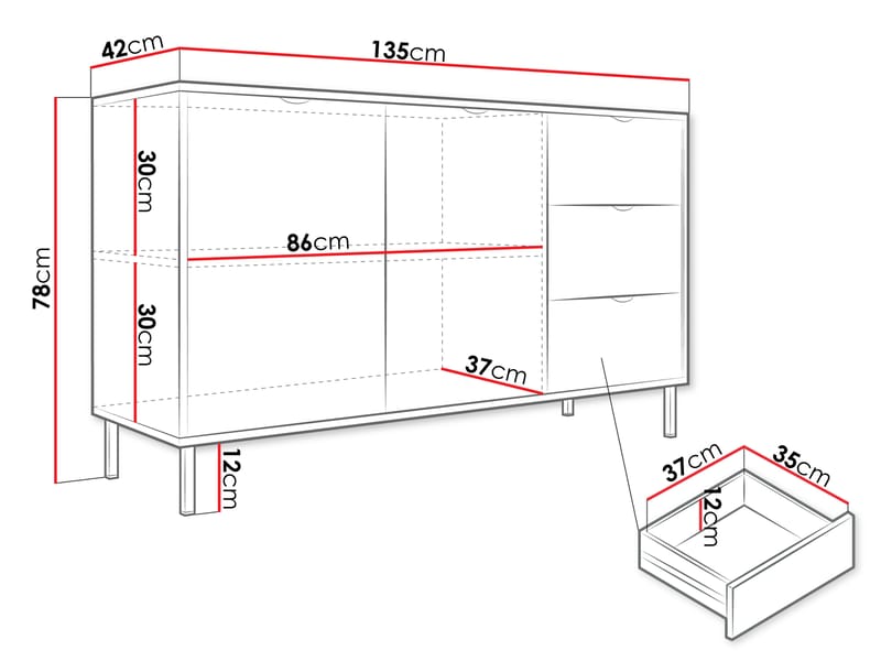 Salmor Skjenk 135x42 cm - Hvit - Oppbevaring - Oppbevaringsmøbler - Sideboard & skjenker