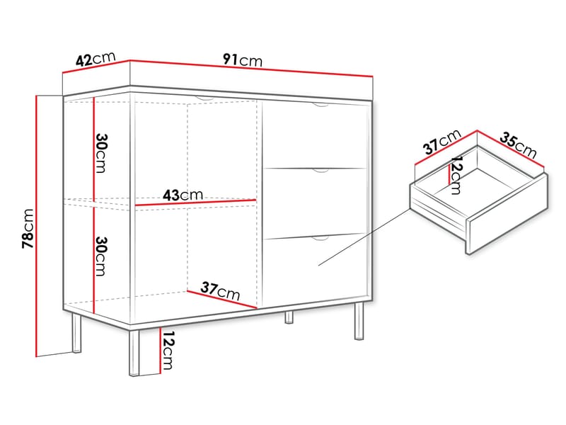 Salmor Skjenk 91x42 cm - Hvit - Oppbevaring - Oppbevaringsmøbler - Sideboard & skjenker