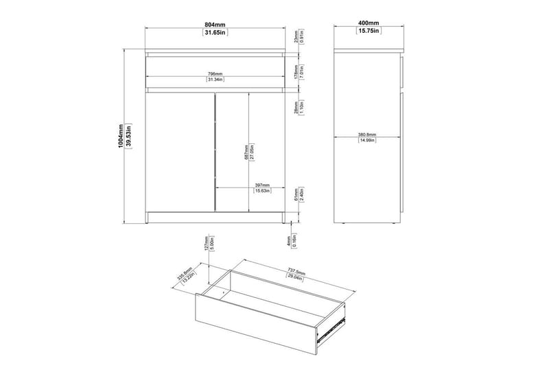 Salomns Skjenk 80,4x40 cm - Hvit - Oppbevaring - Oppbevaringsmøbler - Sideboard & skjenker
