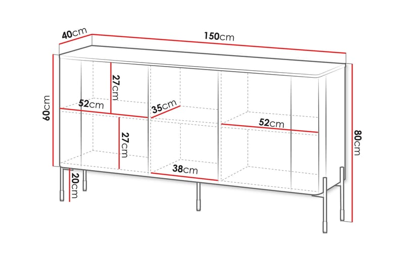 Sherie Skjenk 150x40 cm - Hvit - Oppbevaring - Oppbevaringsmøbler - Sideboard & skjenker