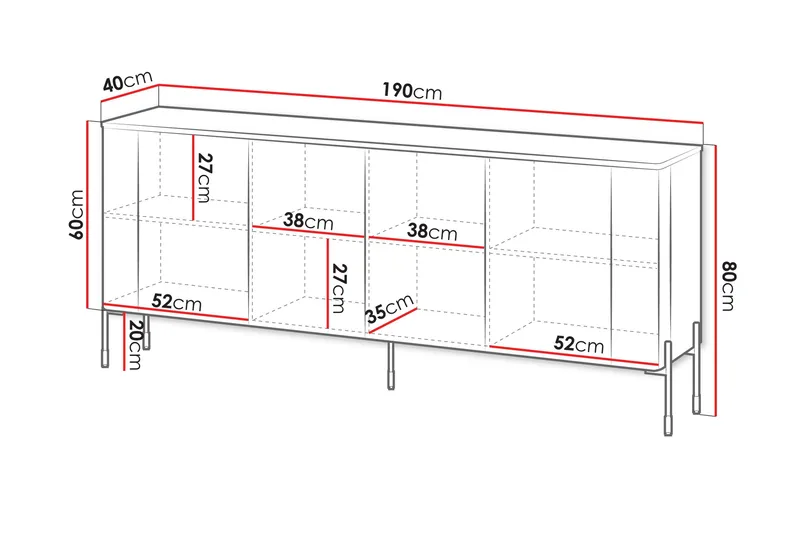 Sherie Skjenk 190x40 cm - Hvit - Oppbevaring - Oppbevaringsmøbler - Sideboard & skjenker