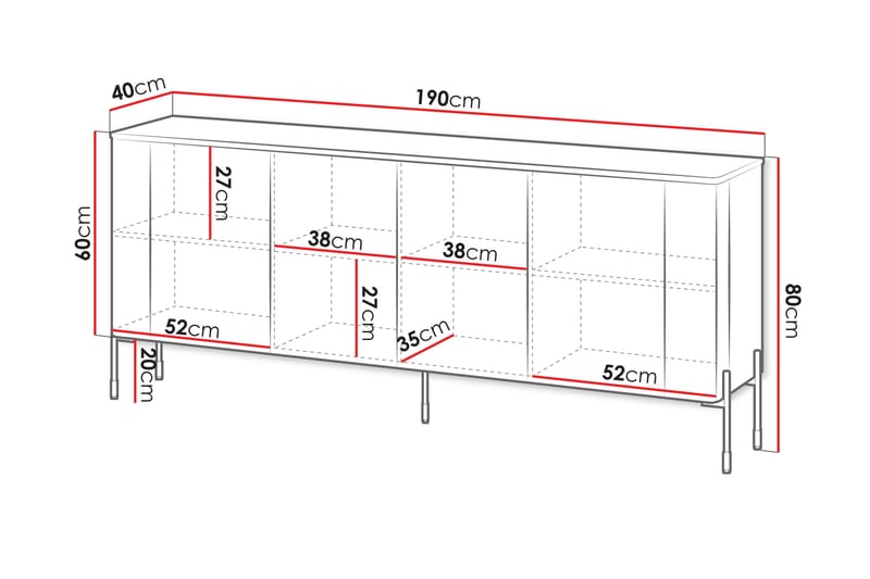 Sherie Skjenk 190x40 cm - Svart - Oppbevaring - Oppbevaringsmøbler - Sideboard & skjenker
